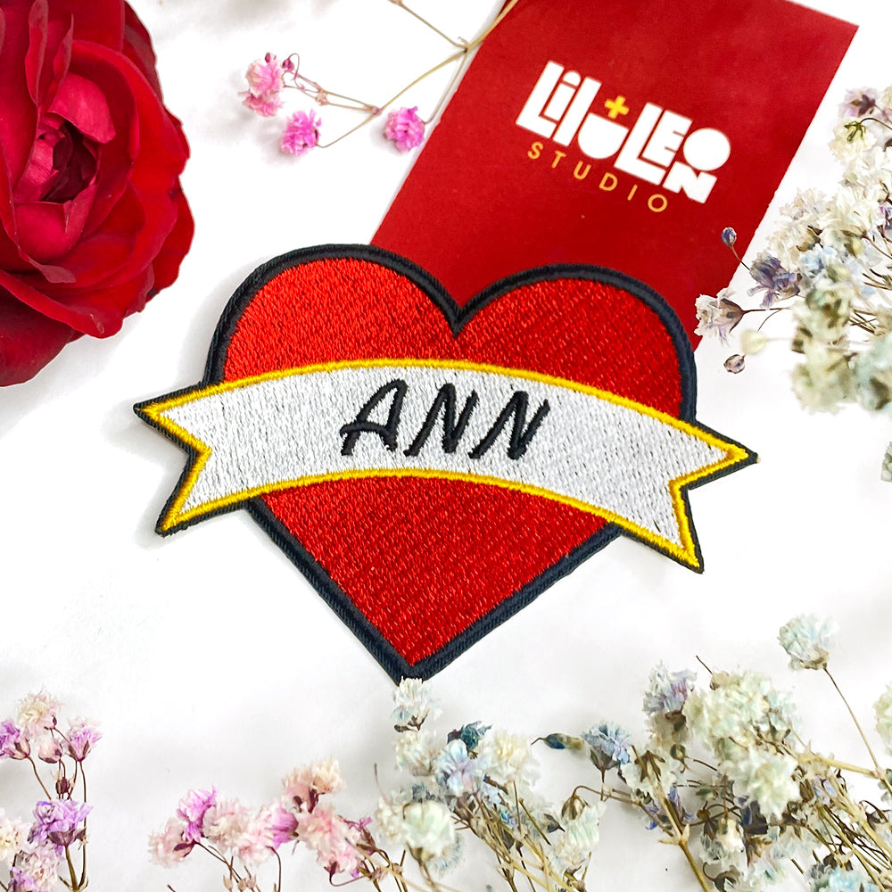 heart patch, tattoo heart patch, customized patch, personalized patch with name, name heart patch, jacket patches, personalized embroidered patches